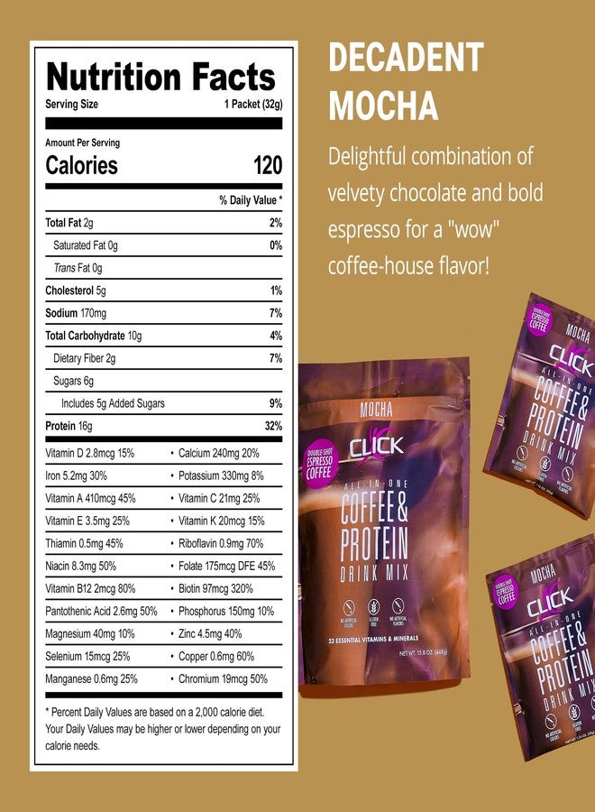 Click Coffee Protein, Protein & Real Coffee All-in-One, Meal Replacement Nutrition Drink, Mocha Flavor, 23 Essential Vitamins, Double Shot Espresso Coffee, Hot or Cold, 15.8-Ounce - Image 4